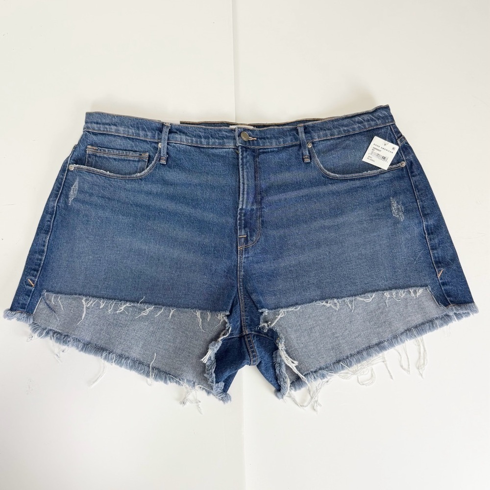 Good American Jean Shorts Good 90s Distressed Frayed Womens 18 Plus Blue NWT
